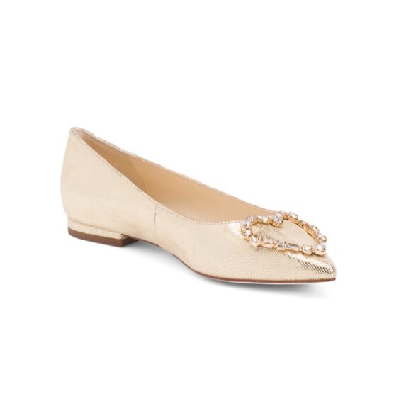 JESSICA SIMPSON Gold Elika Embellished Ballet Flats - Picture 1 of 2